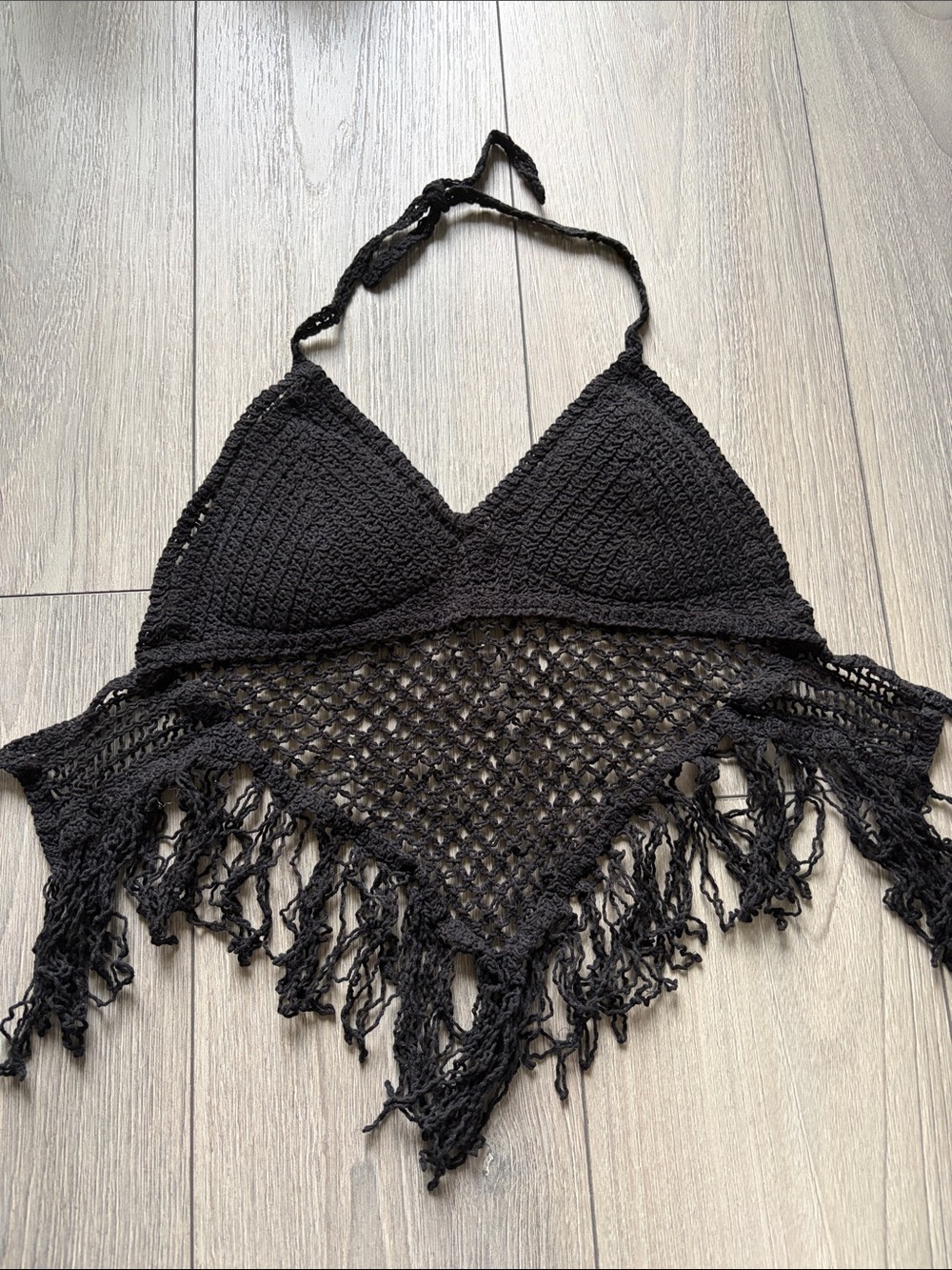 Black Crochet Halter Top